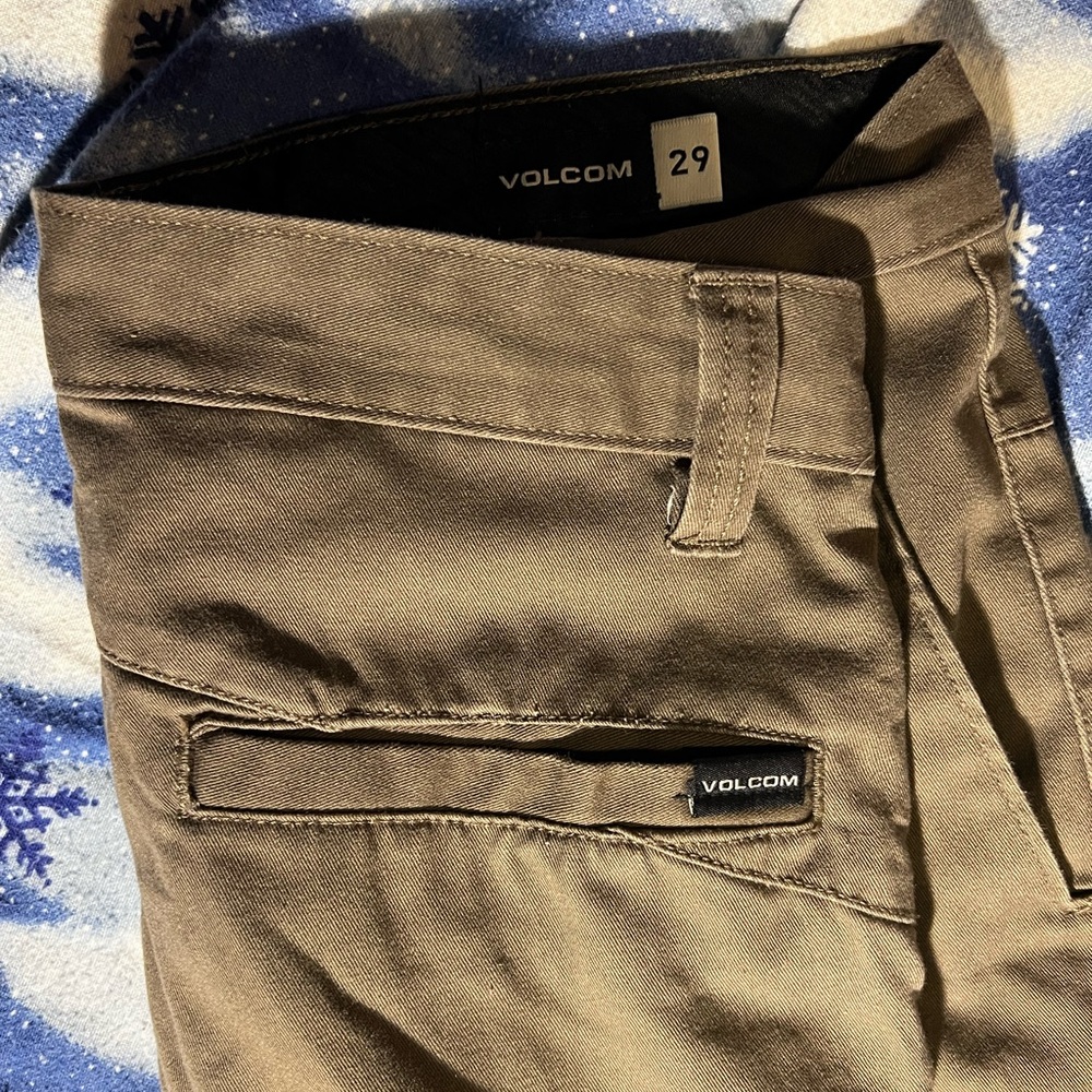 VOLCOM -FRICKIN SKATE CHINO PANTS - DARK KAKI - size 29 - W/ tech deck